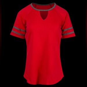 New Black with white striping. Warehouse One women’s keyhole football Te…